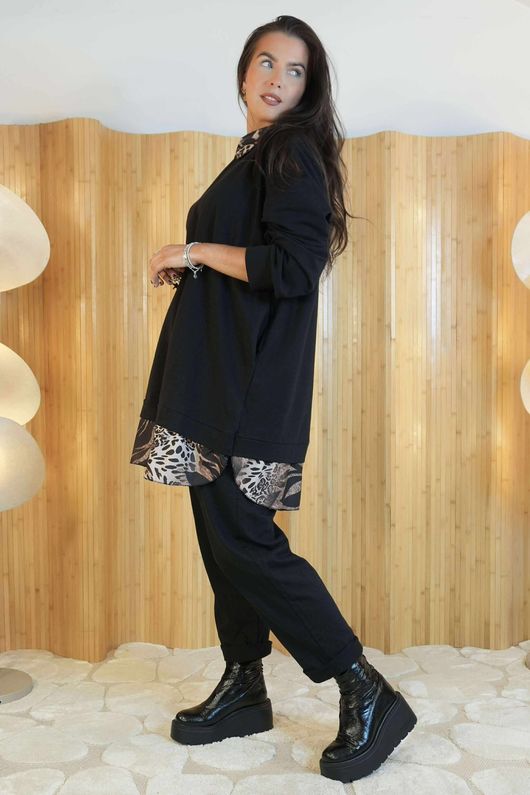 Oris 2 in 1 Pocketed Shirt Sweatshirt Leopard Black